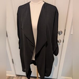 SOPHIE RUE Black Draped Long Blazer Open Front Roll Tab Sleeves Size XL